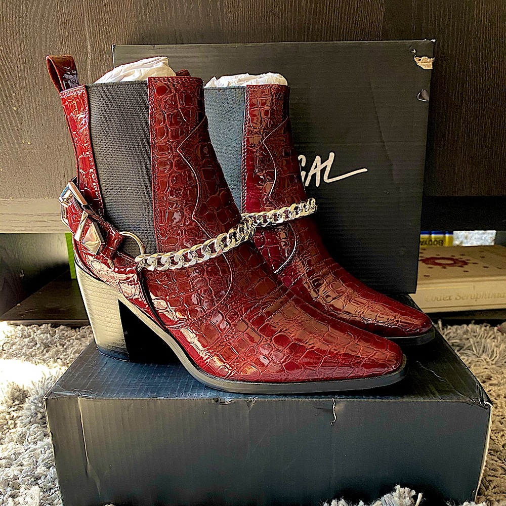 Faux chain croc boots